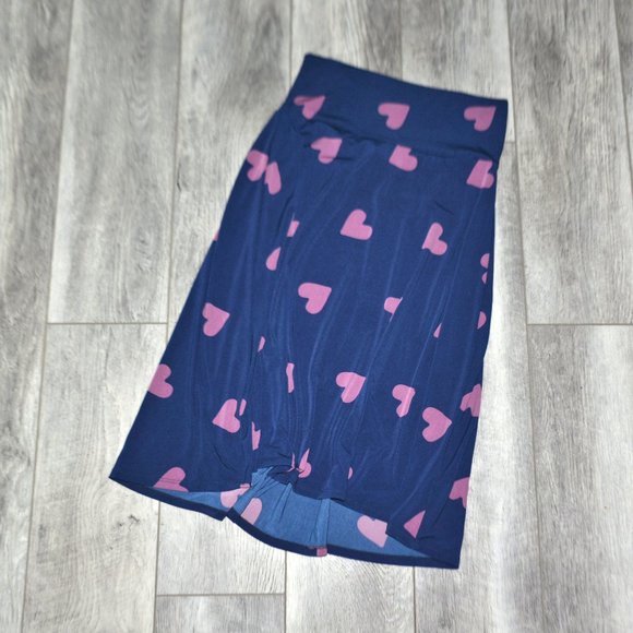LULAROE Azure Heart Print Stretch Midi Skirt